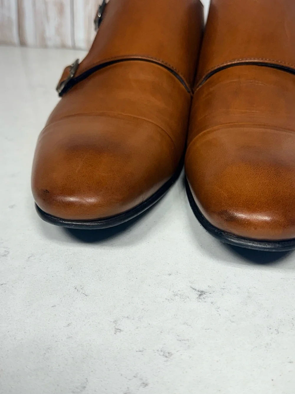 Saks Fifth Avenue Tan Leather Double Monk Strap Oxfords